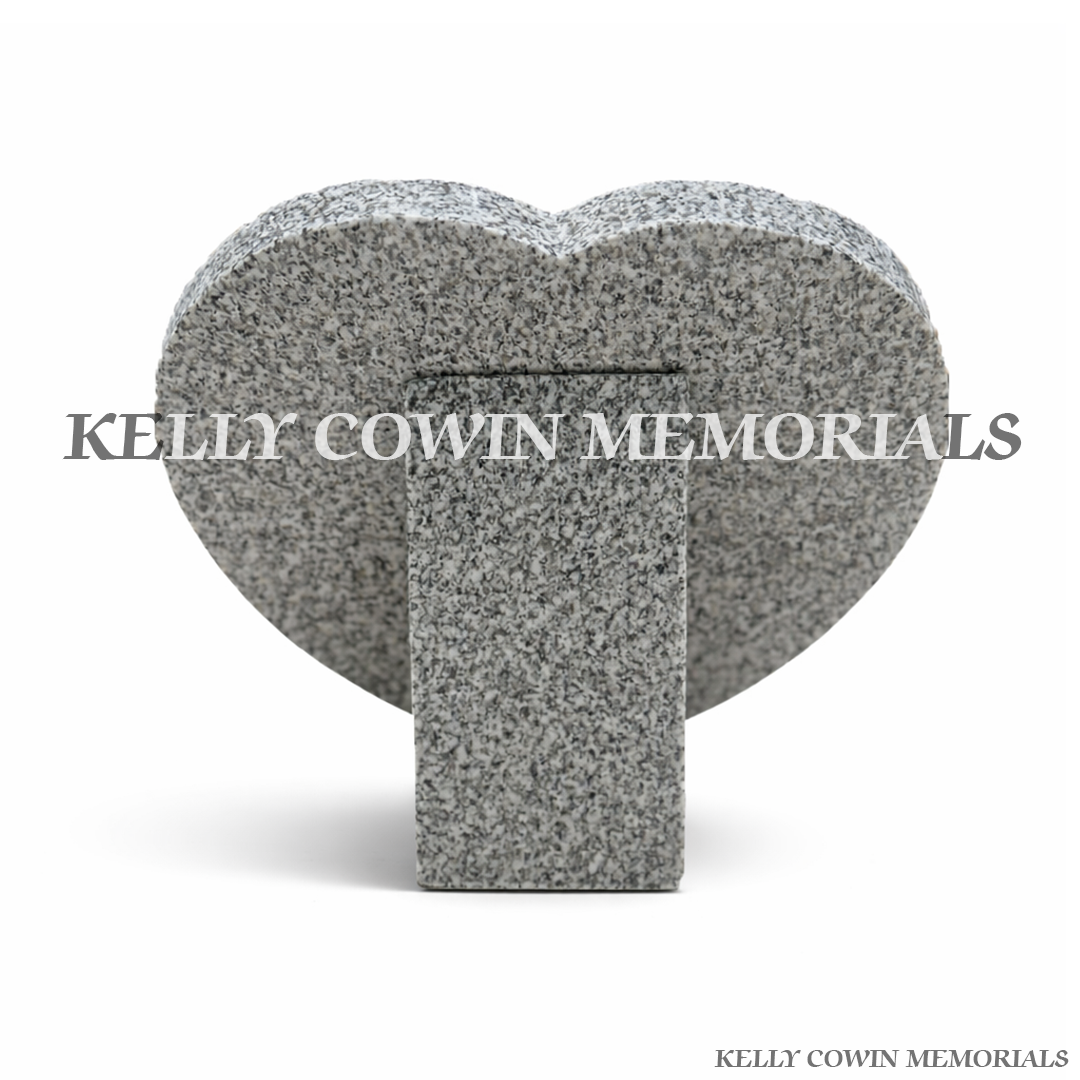 Back view of grey granite heart memorial plaque with polished finish