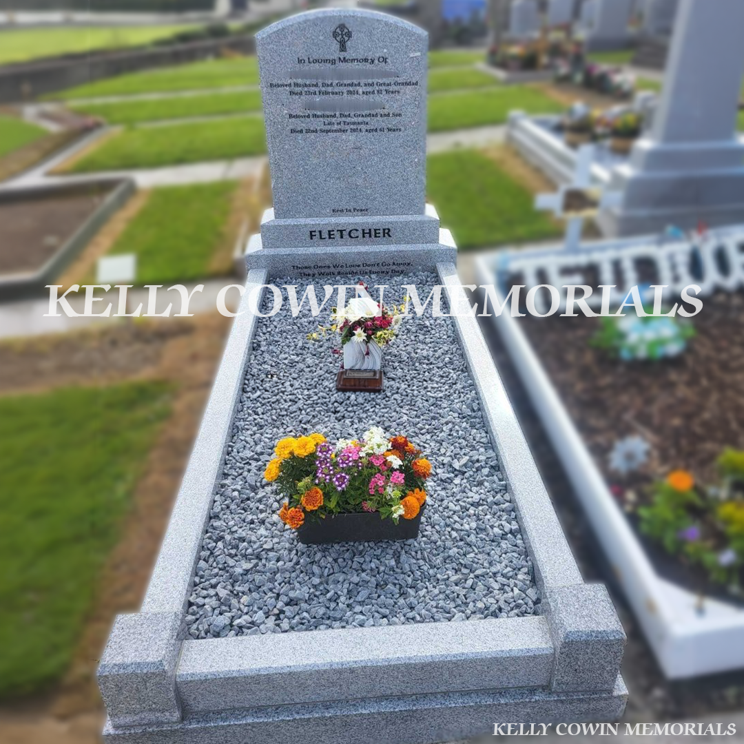 Grey Granite Polished Boulder Headstone & Kerbing | Balrothery Cemetery