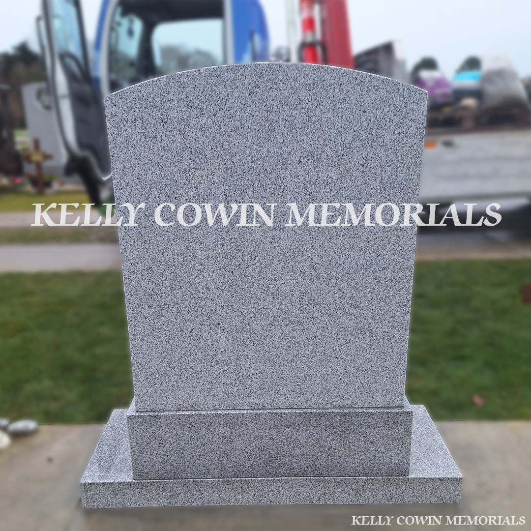 Back view of Grey Granite polished boulder headstone highlighting Dublin headstone craftsmanship by Kelly Cowin Memorials