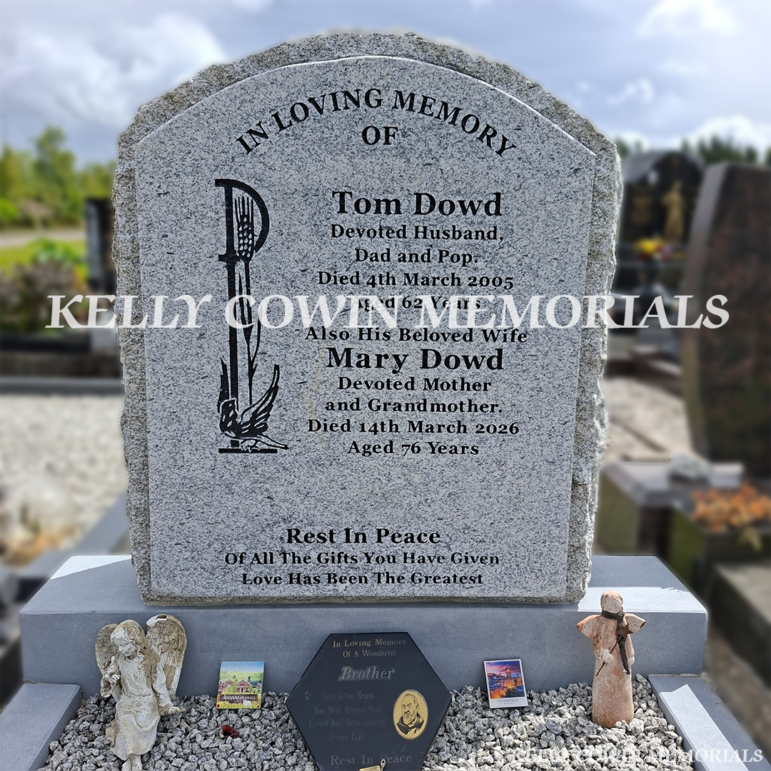 After renovation of restored granite boulder headstone and kerbing in Newcastle Cemetery