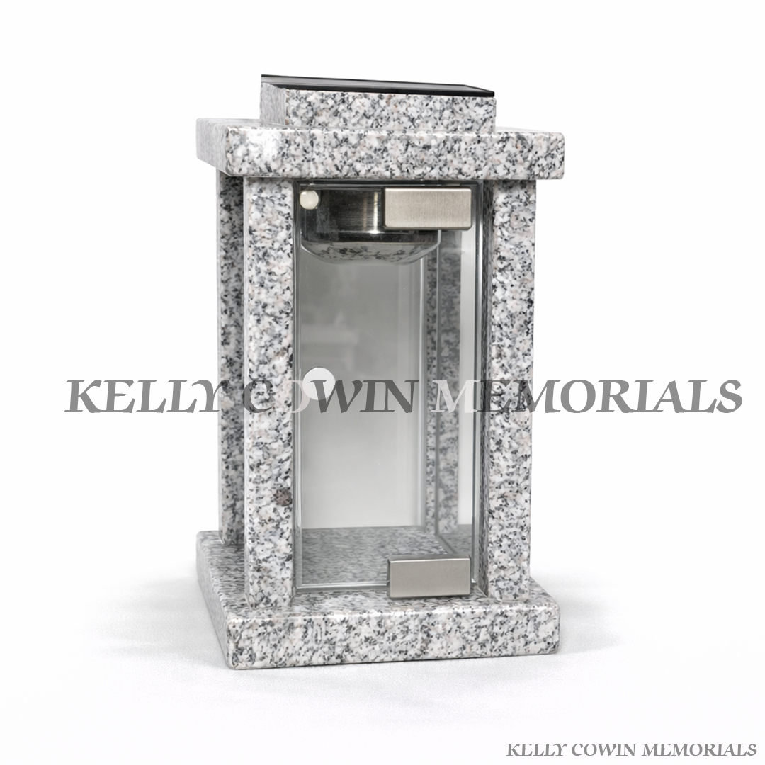 Grey granite solar memorial lantern grave tribute light Ireland