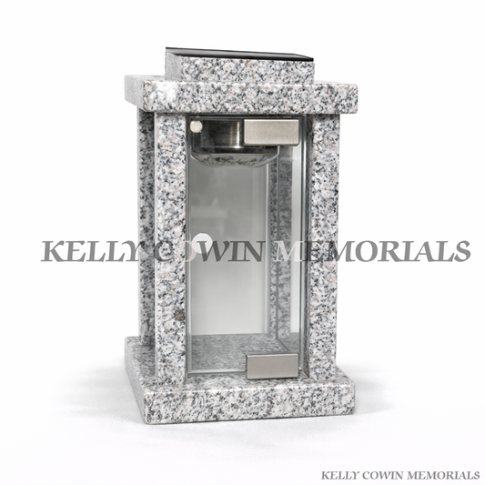 Grey granite solar memorial lantern grave tribute light Ireland