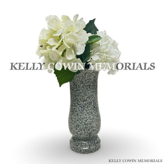 Front view of grey granite  memorial vase