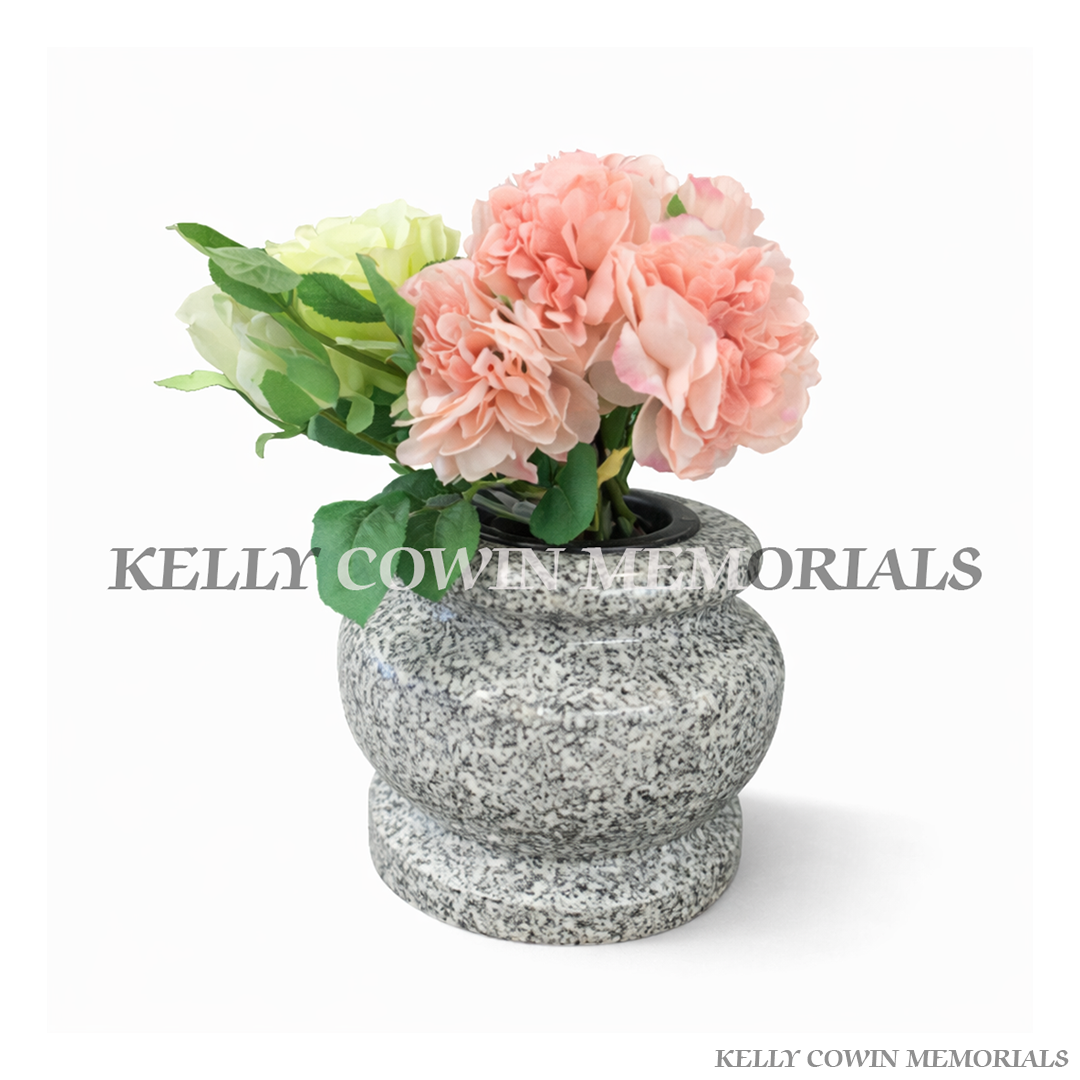 Grey granite memorial flower vase for grave or headstone accessory by Kelly Cowin Memorials Ireland