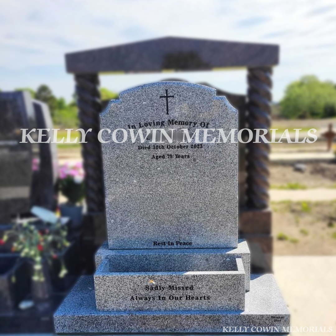 Grey granite Top Nine headstone erected in Balgriffin Cemetery Dublin by Kelly Cowin Memorials