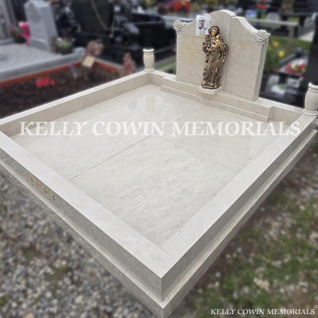 Haley Beige Cream headstone with full granite floor and kerbing in Carlow Cemetery Ireland