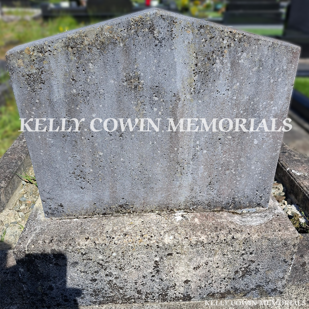 Before renovation of limestone Apex memorial in Monaghan Cemetery