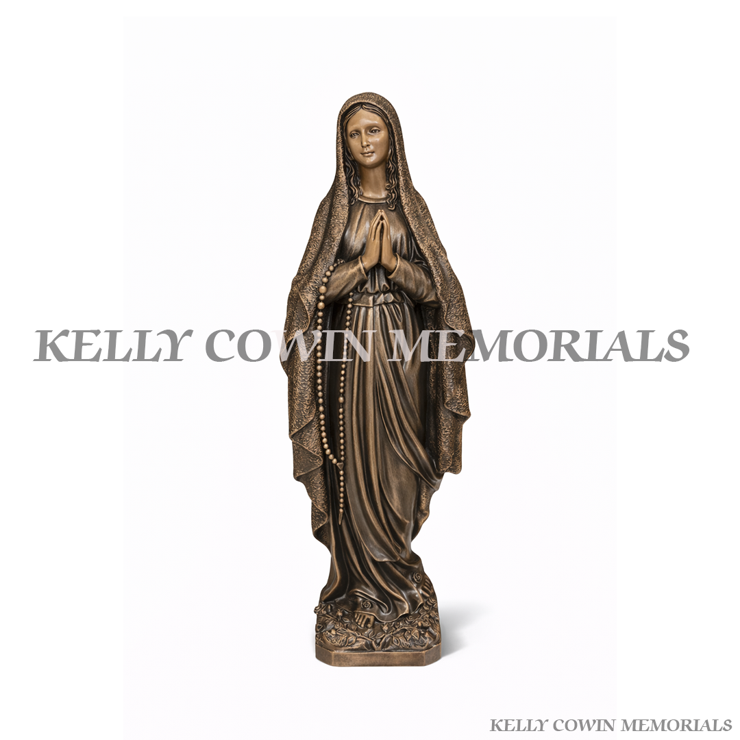 Bronze Our Lady statue grave ornament for headstone memorials in Dublin Ireland