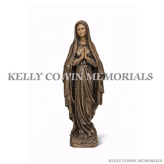Bronze Our Lady statue grave ornament for headstone memorials in Dublin Ireland