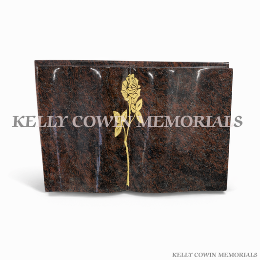 Pandora granite open book grave accessory memorial with personalised engraving, available locally and nationwide in Ireland