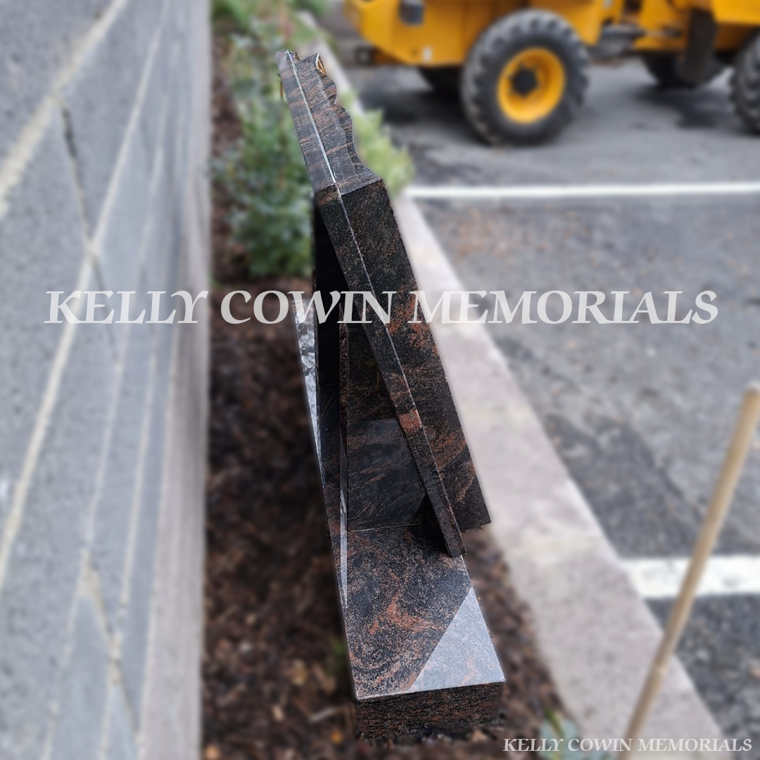 Pandora granite Bible memorial on plinth with gold engraving for graves and headstones handcrafted in Dublin with nationwide delivery across Ireland