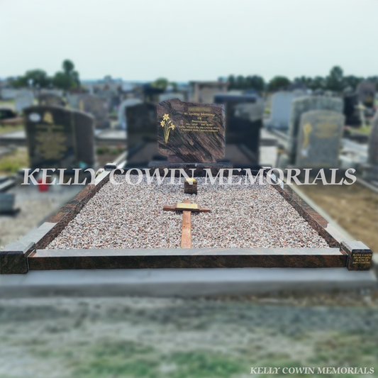 Pandora granite C1 headstone with double plot kerbing erected in Fingal Cemetery Dublin by Kelly Cowin Memorials