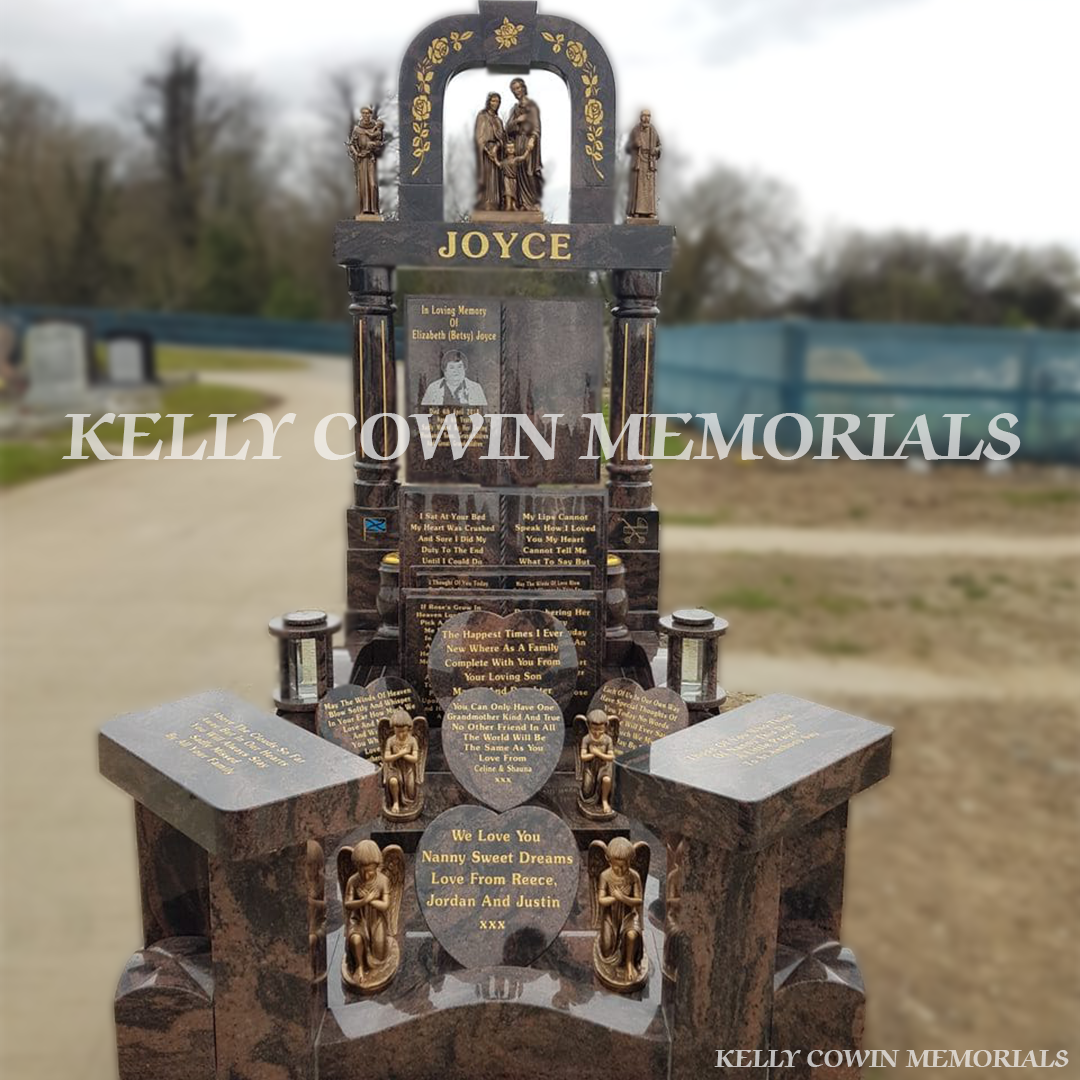 Pandora granite custom book headstone with kerbing erected in Fingal Cemetery Dublin by Kelly Cowin Memorials