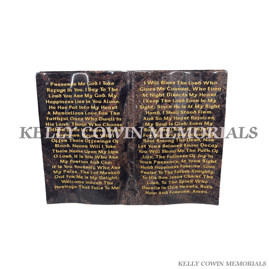 Pandora granite book memorial for graves and headstones handcrafted in Dublin with nationwide delivery and fitting across Ireland