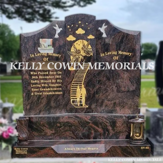 Front view of Pandora Gates of Heaven headstone erected in Balgriffin Cemetery Dublin by Kelly Cowin Memorials