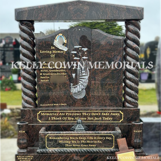 Pandora granite Gates of Heaven headstone erected in Balgriffin Cemetery Dublin by Kelly Cowin Memorials