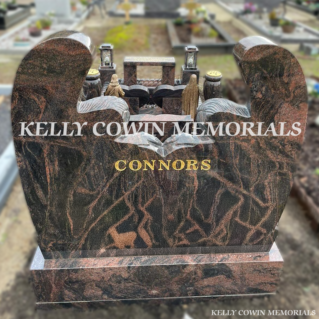 Back view of Pandora granite angel heart memorial installed by Kelly Cowin Memorials in Wexford