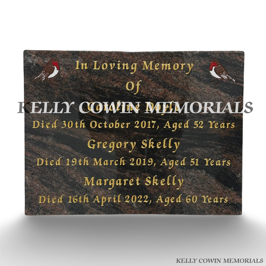Front view of 12x18 Pandora granite plaque with gold inscription