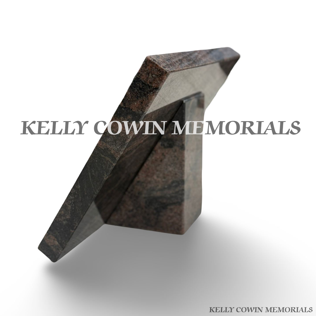 side view of 12x18 Pandora granite plaque with gold inscription