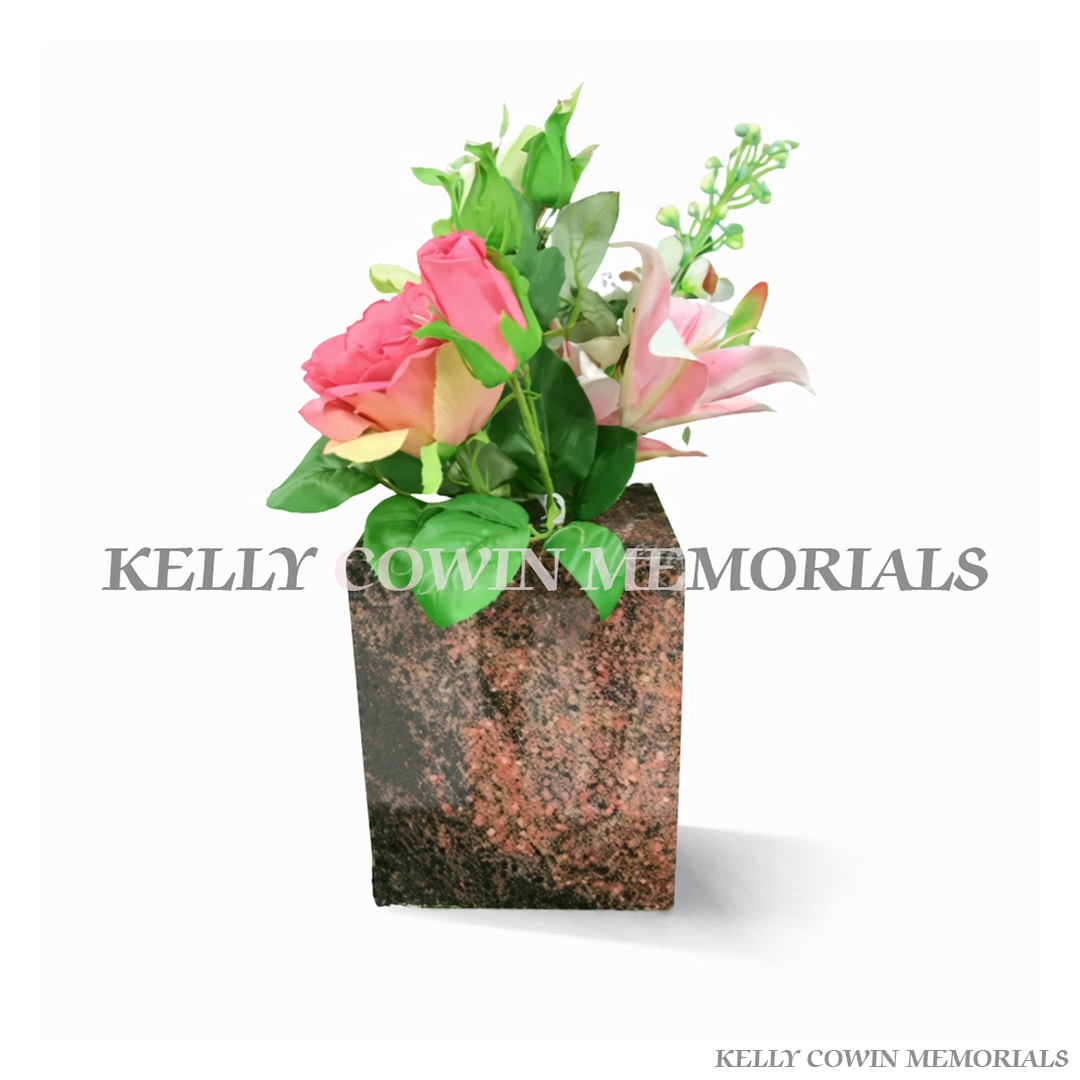 Pandora granite square grave vase memorial flower holder with polished finish by Kelly Cowin Memorials Ireland