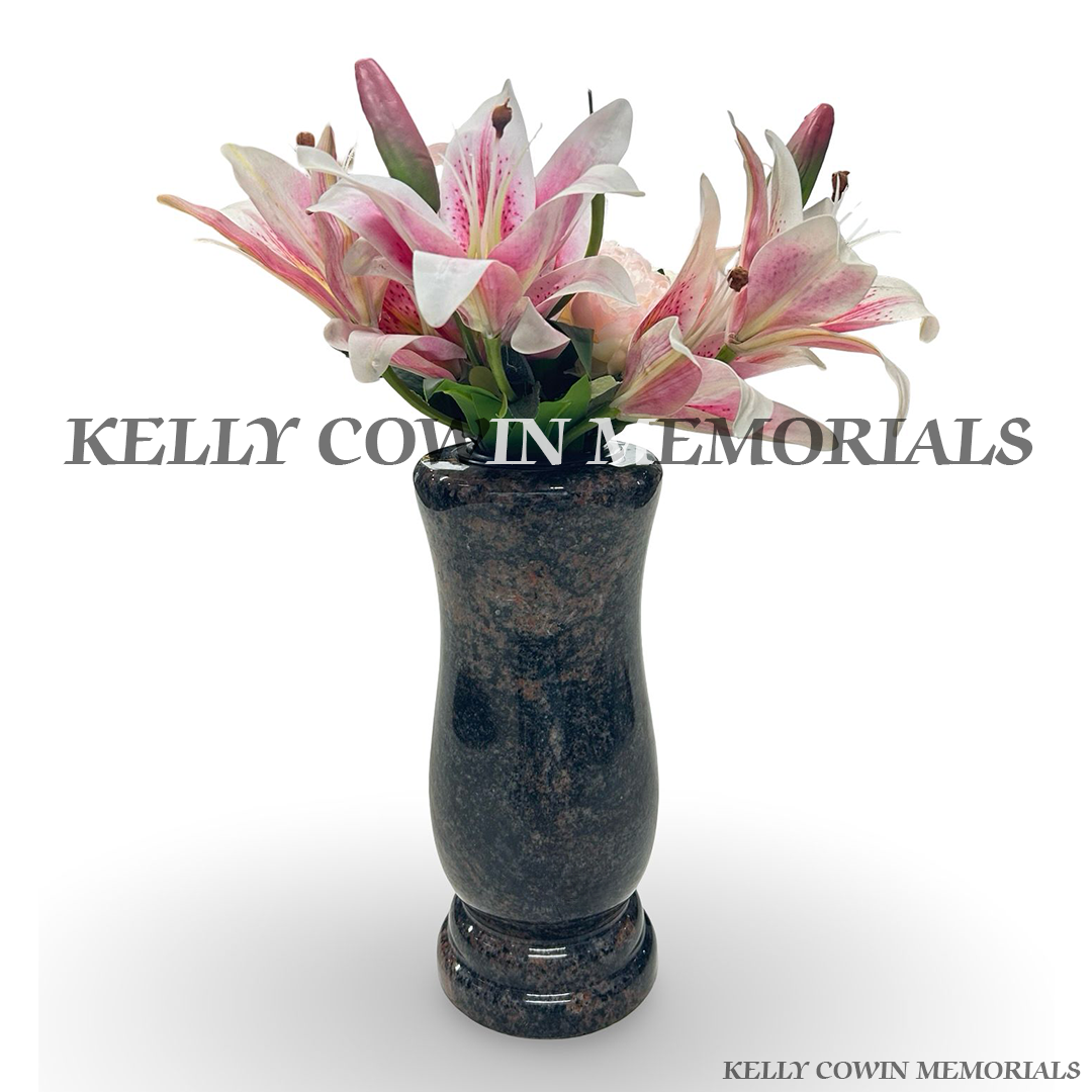Front view of Pandora granite tall memorial vase
