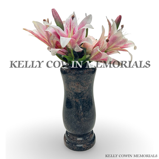Front view of Pandora granite tall memorial vase