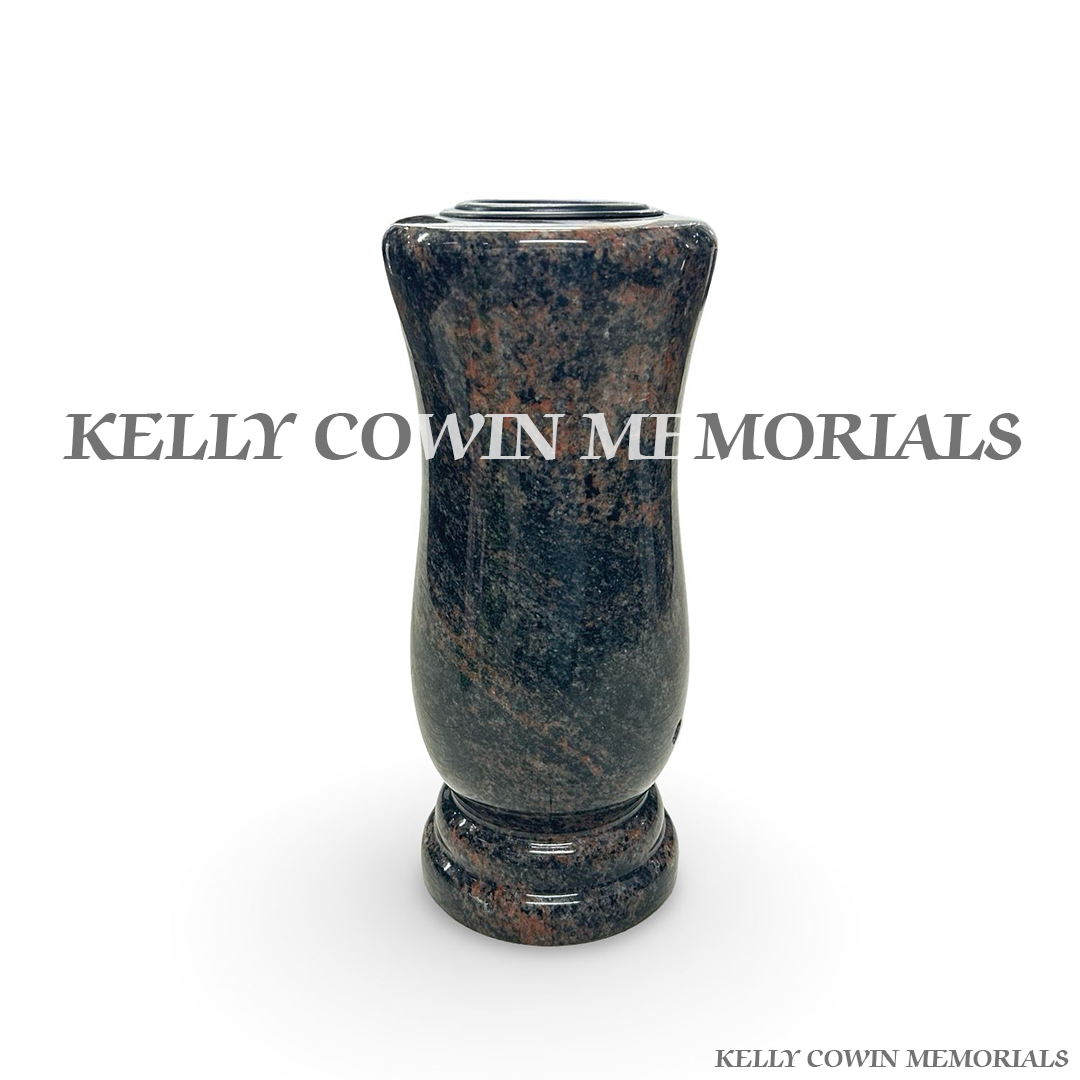 Front view of Pandora granite tall memorial vase