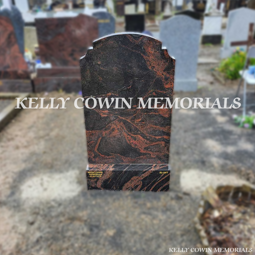 Back view of Pandora Top Nine headstone with granite kerbing and full covering slab in Glasnevin Cemetery