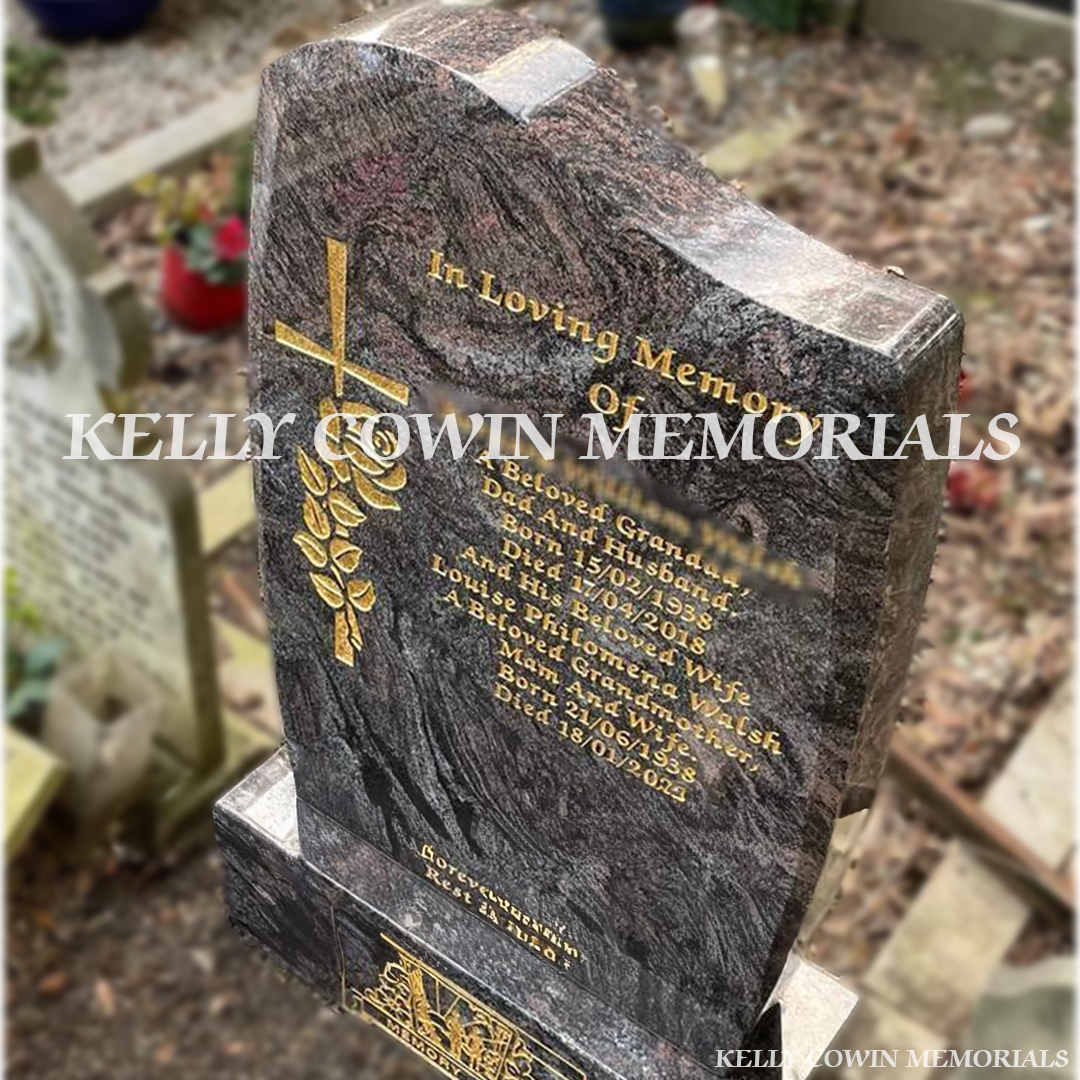 Side view of Paradiso C1 headstone showing profile and polished finish in Glasnevin Cemetery