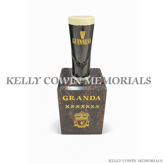 Pandora granite memorial block with granite pint of Guinness personalised grave accessory Ireland