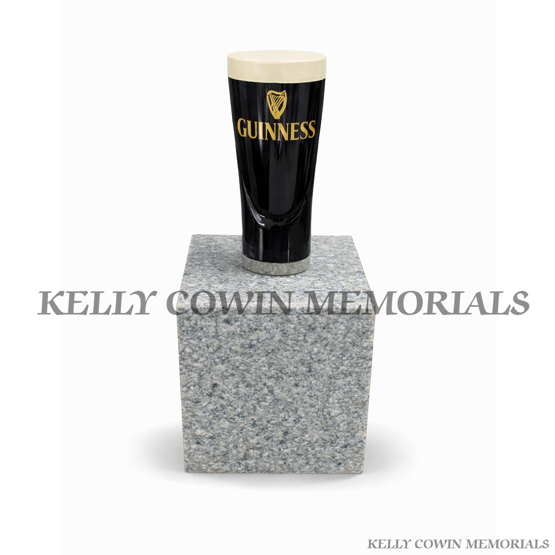 Granite Guinness pint memorial on engraved granite block base grave accessory Ireland