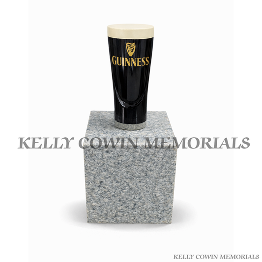 Granite Guinness pint memorial on engraved granite block base grave accessory Ireland