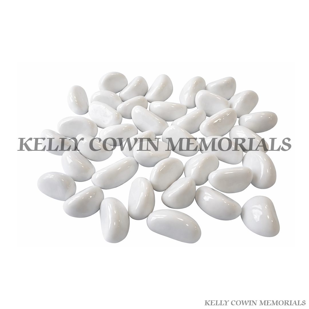White polished decorative chippings for graves and gardens in Ireland
