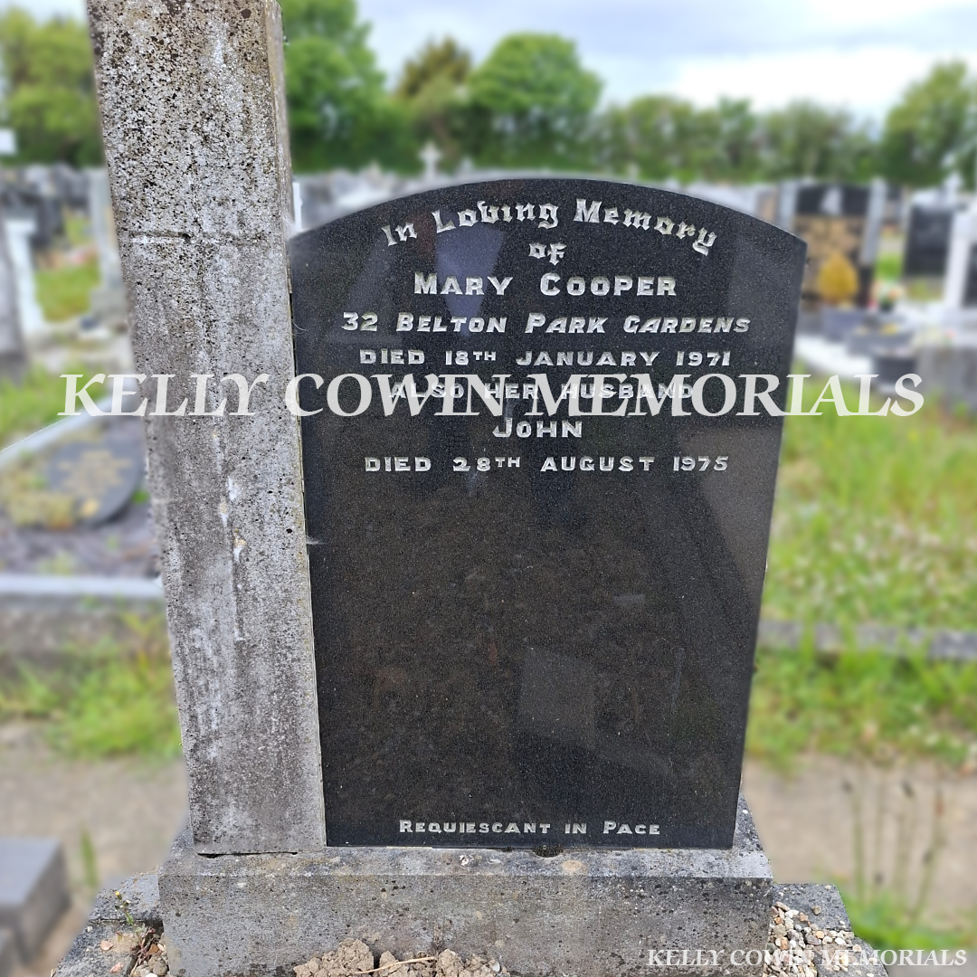 Before renovation of black granite and limestone memorial in Balgriffin Cemetery