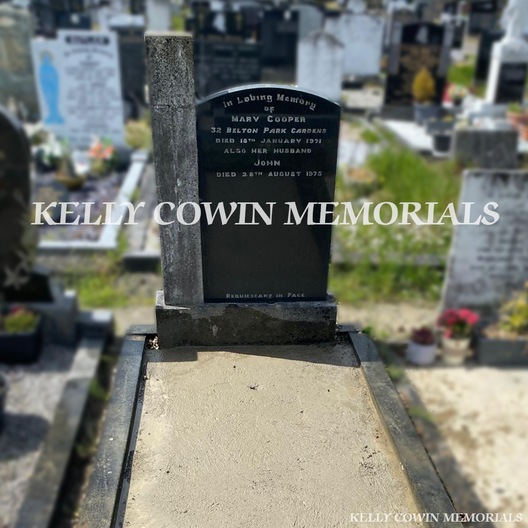 Before renovation of black granite and limestone memorial in Balgriffin Cemetery