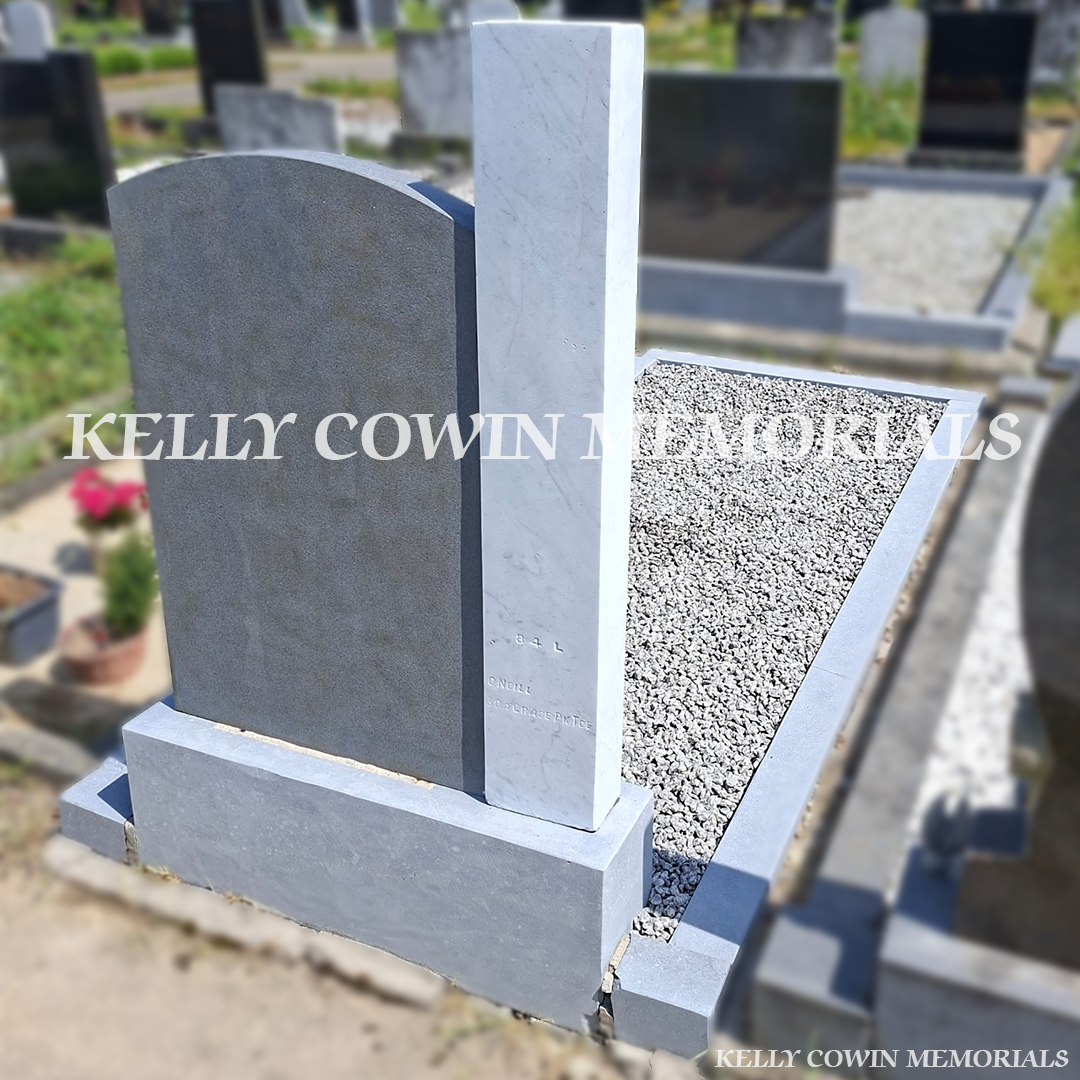 After renovation of restored marble panel and limestone kerbing in Balgriffin Cemetery