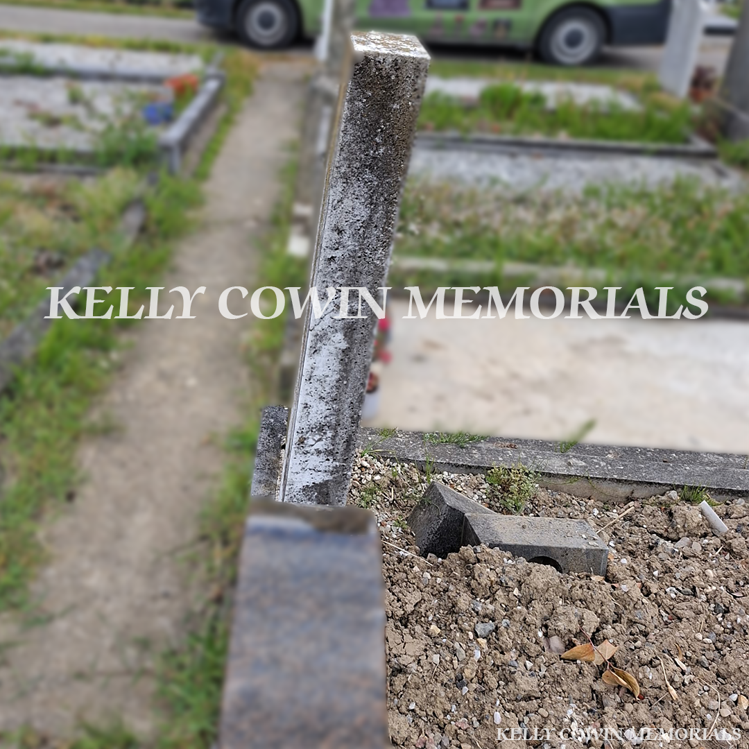 Before renovation of black granite and limestone memorial in Balgriffin Cemetery