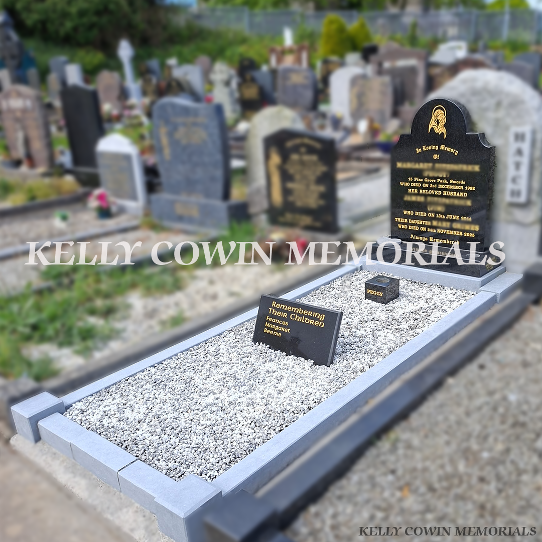 After renovation of restored limestone kerbing and refreshed grave plot