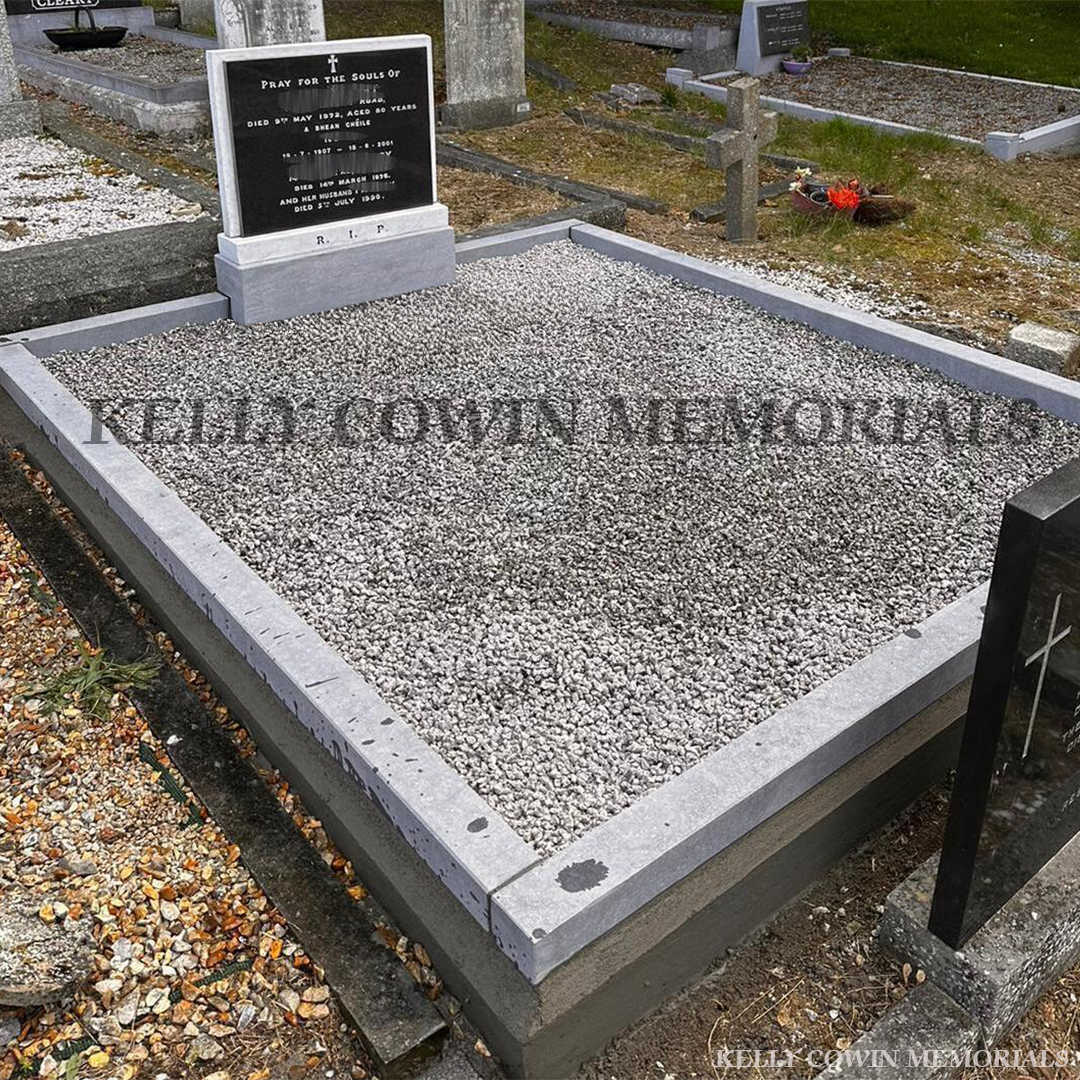before and after grave renovation showing restored memorial with fresh stone chippings in Dublin and nationwide Ireland