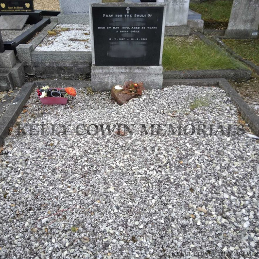 before and after grave renovation showing restored memorial with fresh stone chippings in Dublin and nationwide Ireland