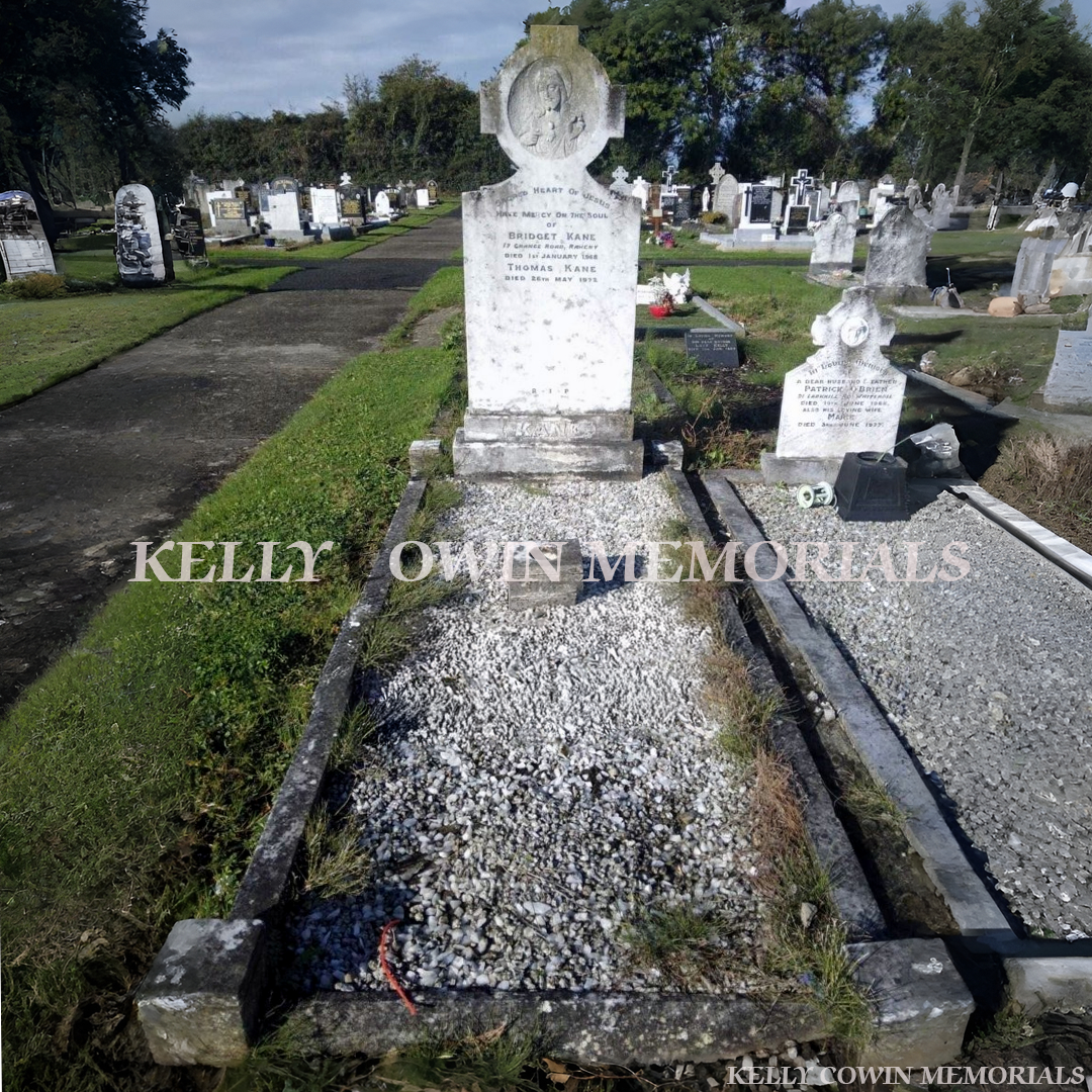 Before photograph headstone renovation showing grave restoration in Ireland