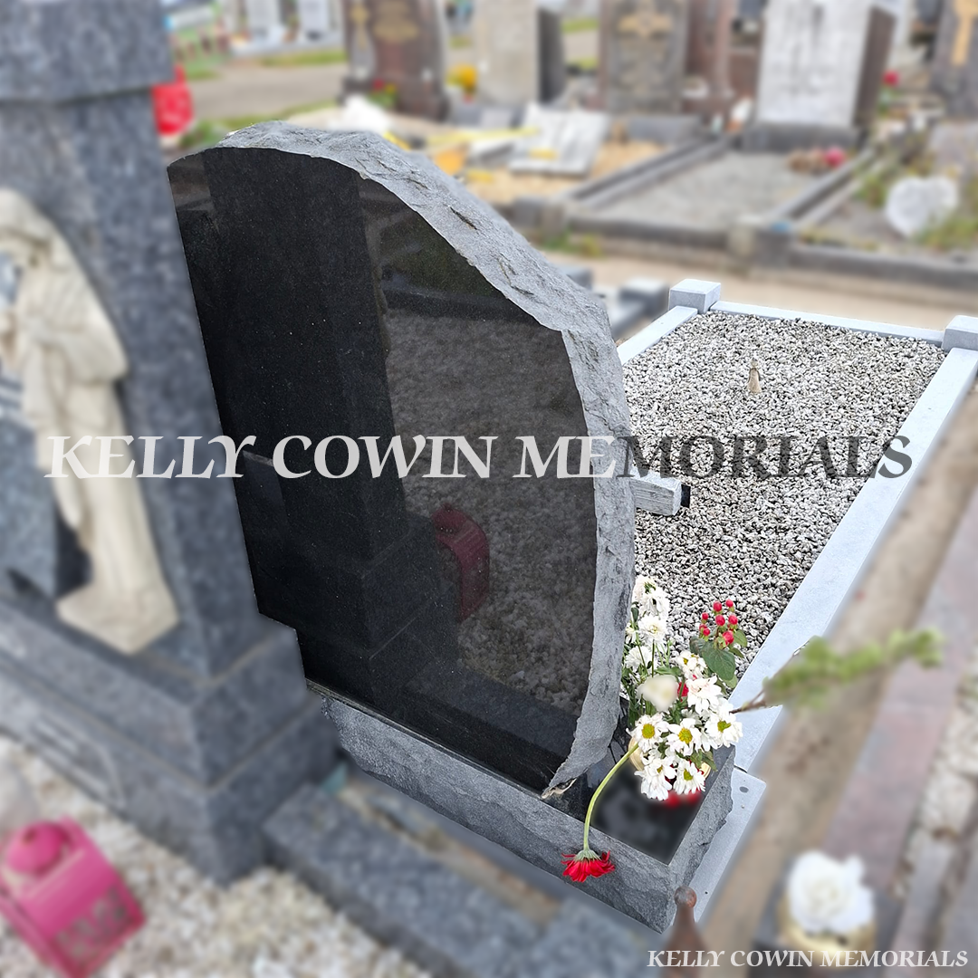 After renovation of restored granite headstone and limestone kerbing in Fingal Cemetery
