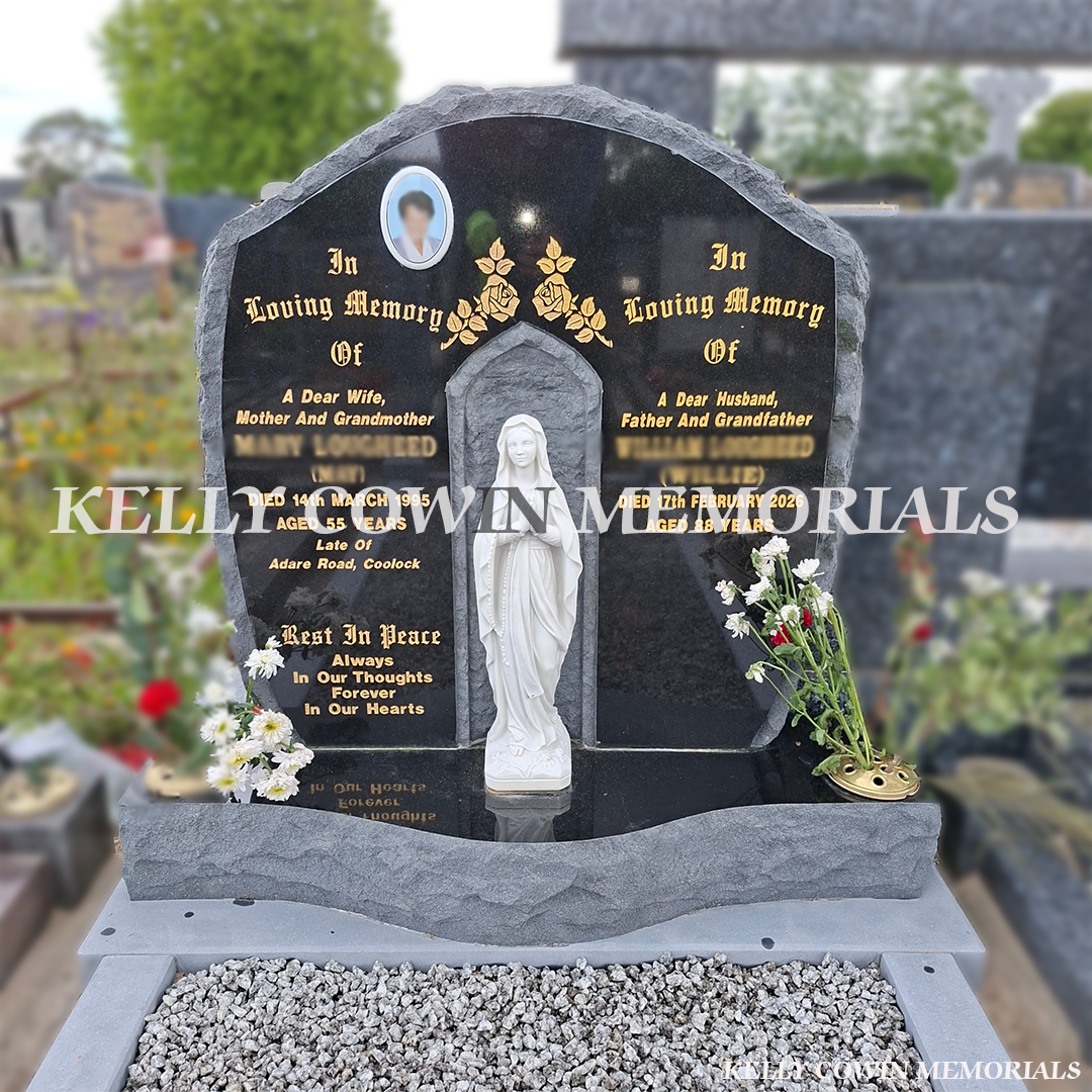 After renovation of restored granite headstone and limestone kerbing in Fingal Cemetery