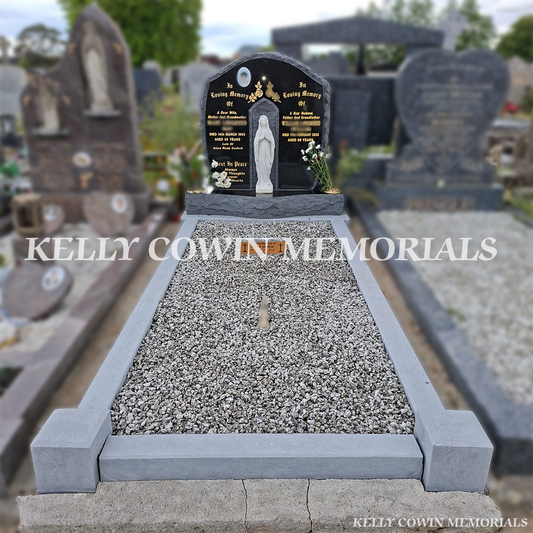 After renovation of restored granite headstone and limestone kerbing in Fingal Cemetery