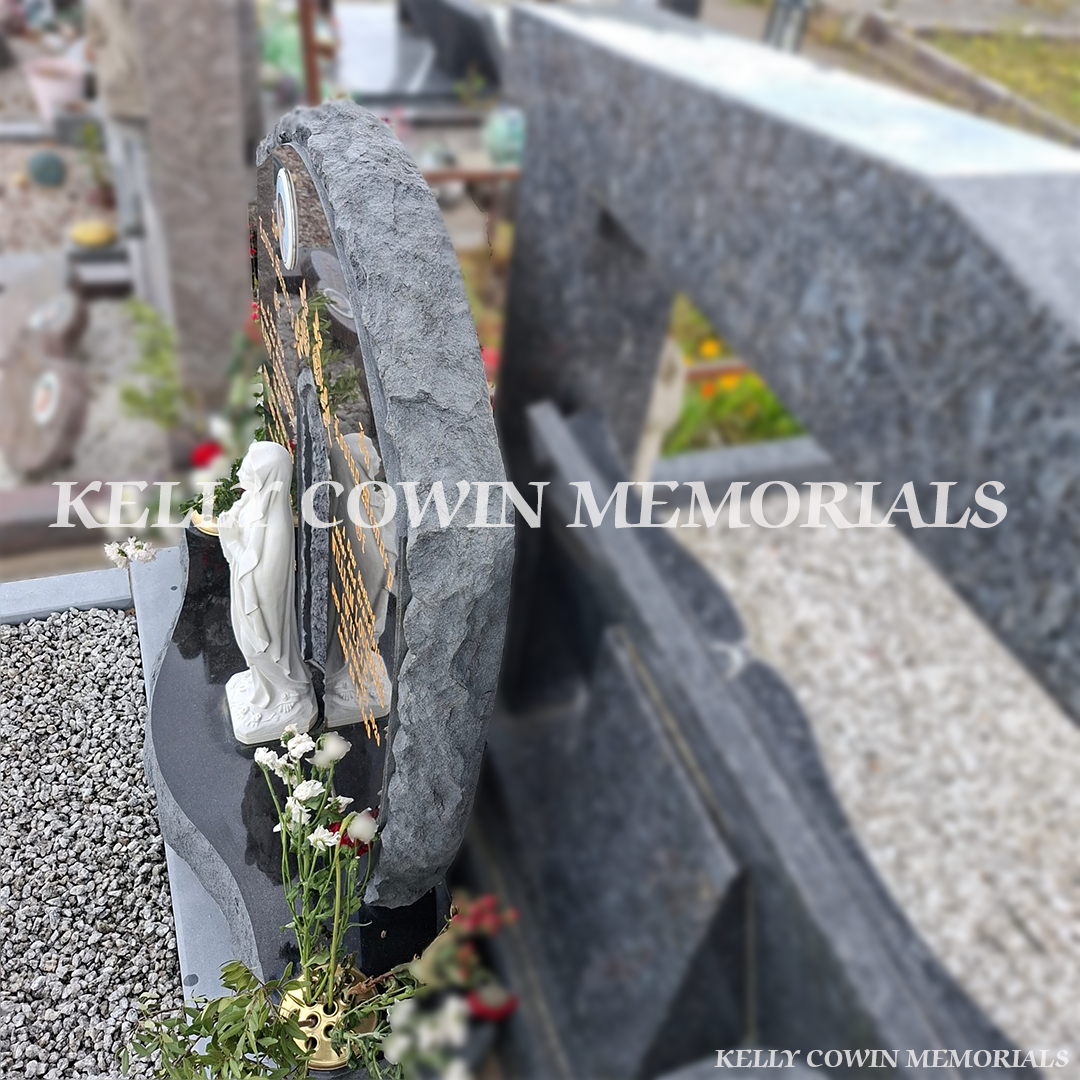 After renovation of restored granite headstone and limestone kerbing in Fingal Cemetery