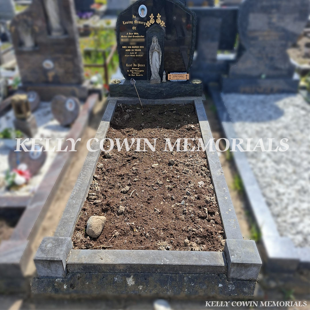 Before renovation of black granite and limestone memorial in Fingal Cemetery