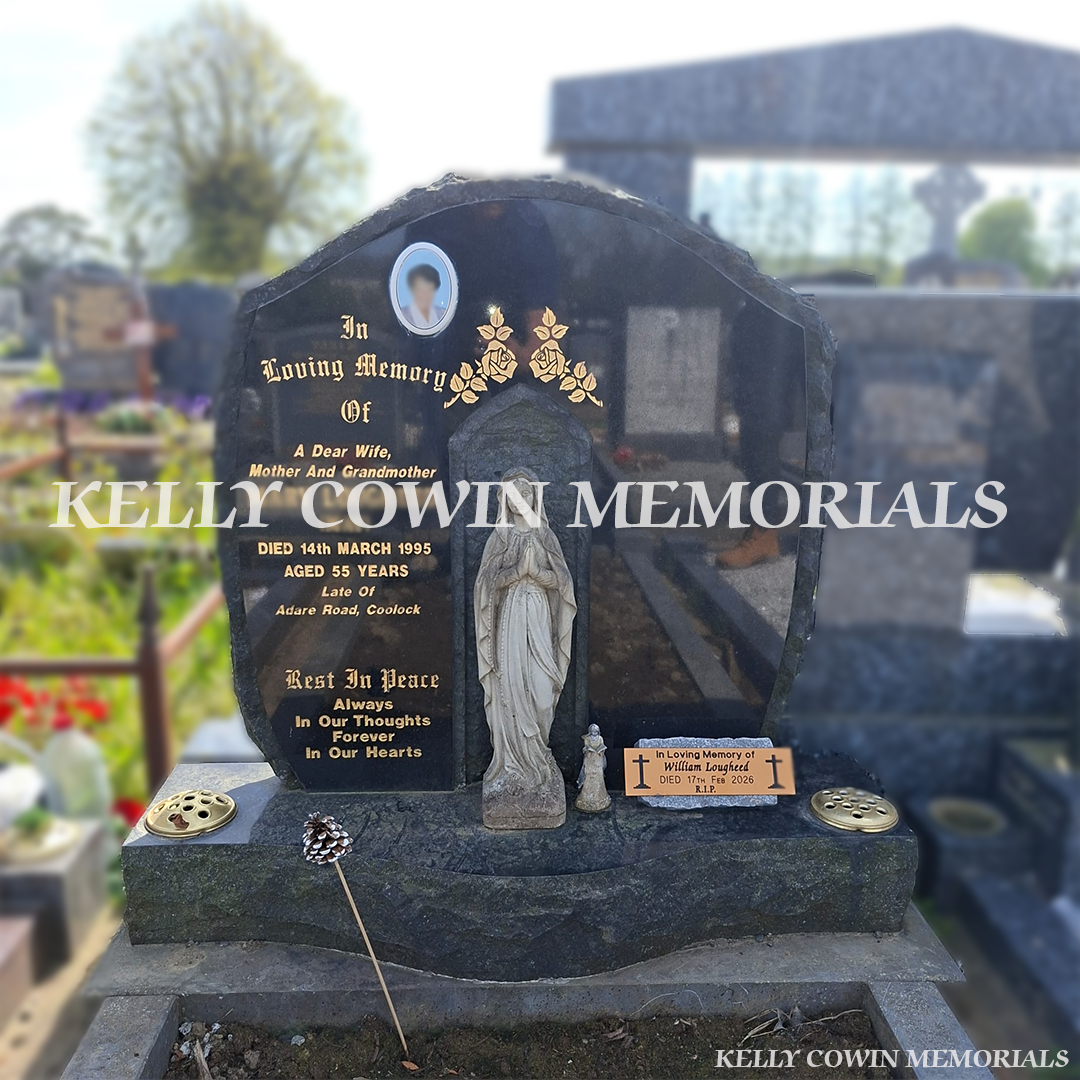 Before renovation of black granite and limestone memorial in Fingal Cemetery