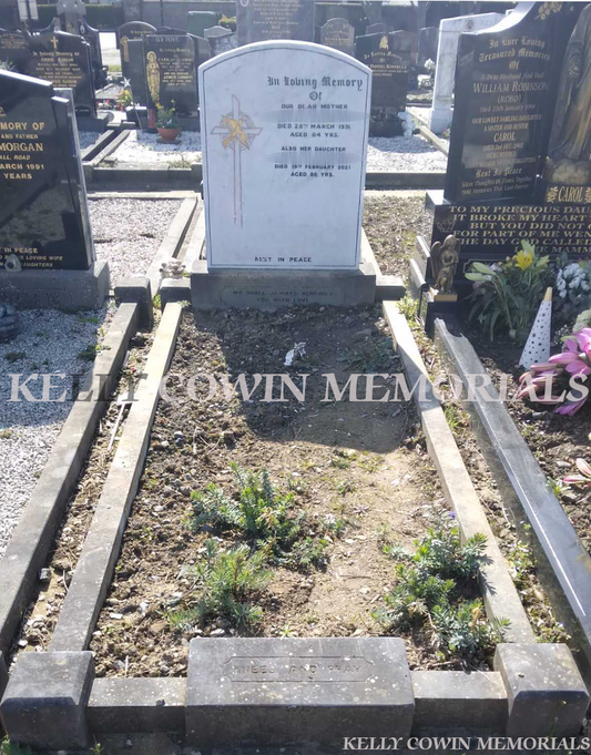 before grave renovation with new black granite kerbing and fresh stone chippings in Dublin, memorial restoration service across Ireland
