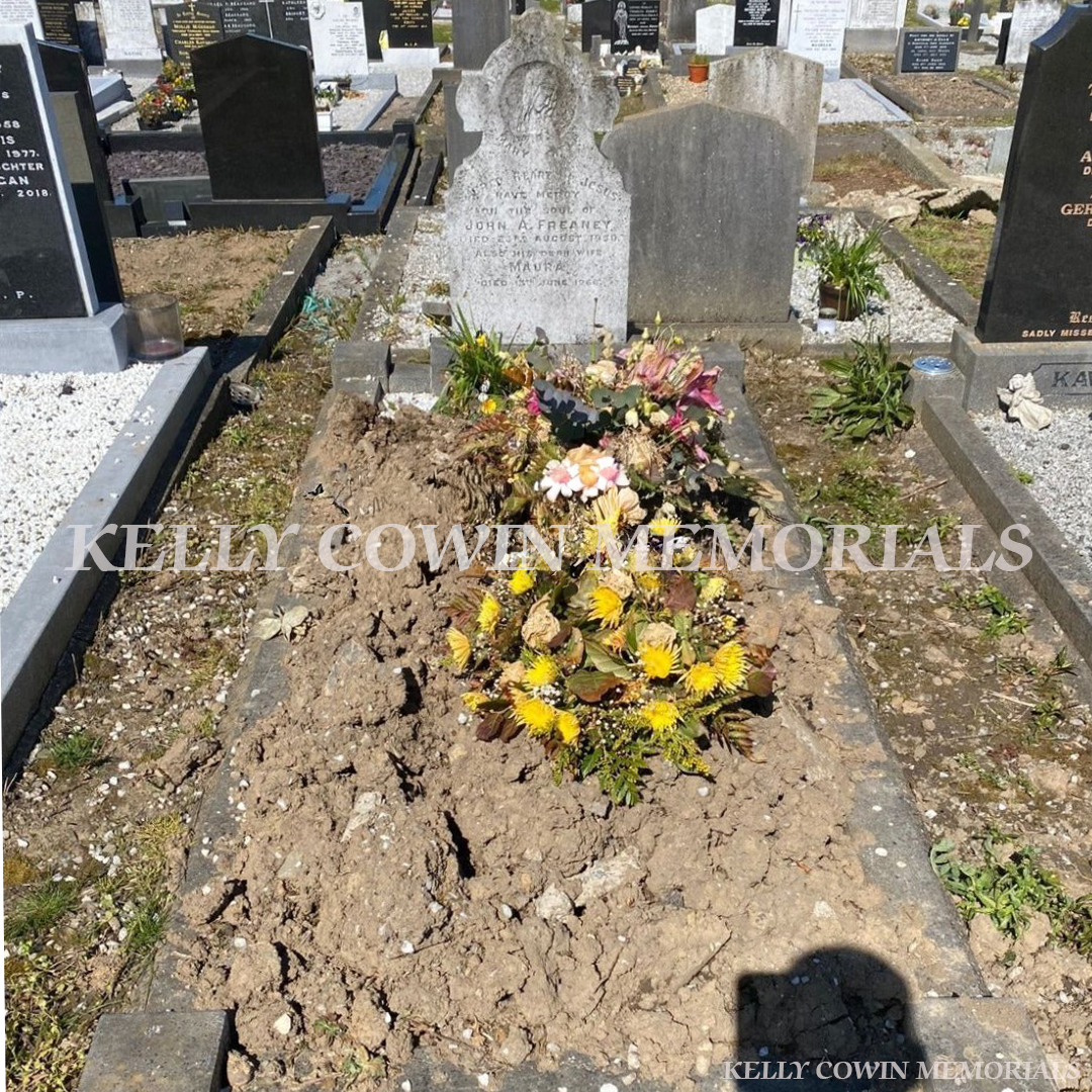 before  grave renovation with full granite covering slab in Dublin and nationwide Ireland
