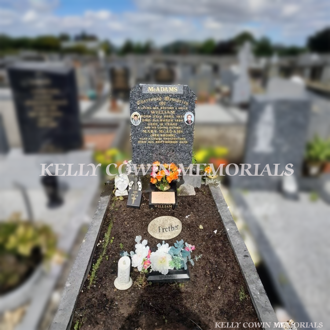 Before headstone renovation with full grave covering slab installation in Ireland